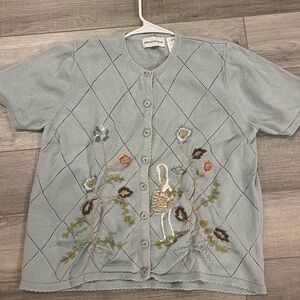 Vintage Alfred Dunner Embroidered Cotton and Ramie Cardigan Blue Size M